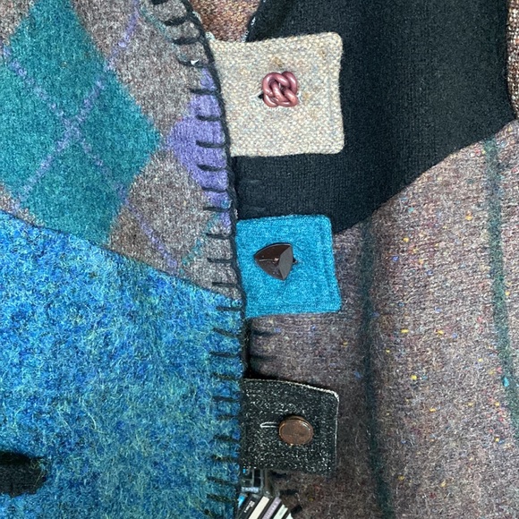 Upcycled Wool BAABAAZUZU Jacket Teal/Brown/Black Colour Pallet Size Medium - Picture 3 of 12